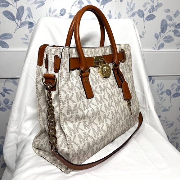 MICHAEL KORS Hamilton Large Saffiano Leather Logo Satchel - White Coated Canvas - Picture 3 of 15